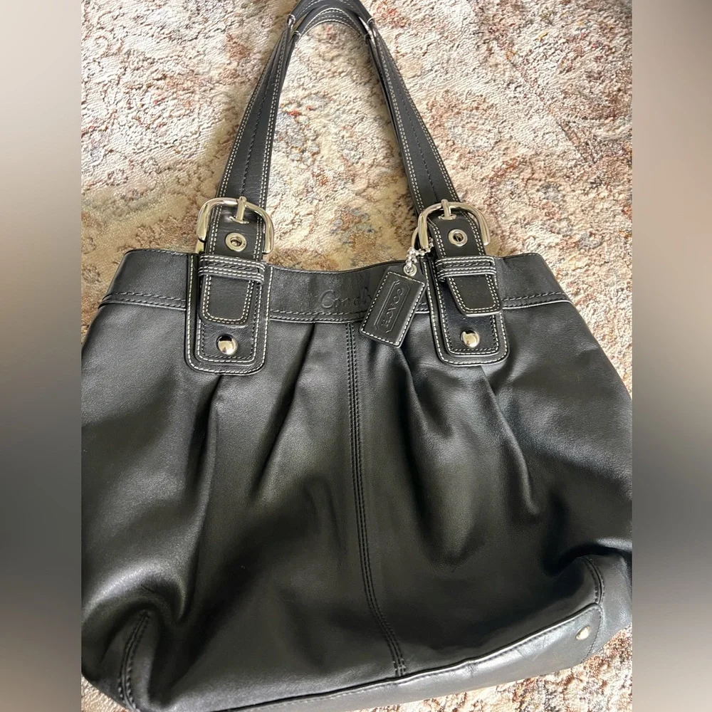Coach Vintage SoHo Black Leather Pleated Hobo Shoulder Bag Tote F15045 EUC - Picture 2 of 12